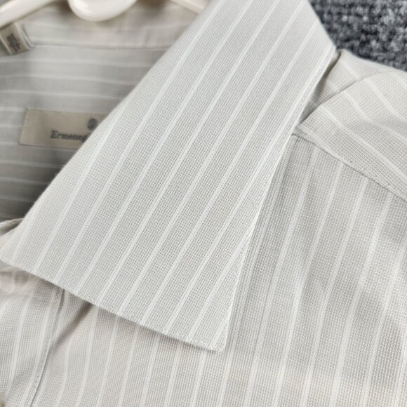 Ermenegildo Zegna Size 16 Striped Gray Long Sleeve Button Up Shirt Woven Cotton - Picture 7 of 16